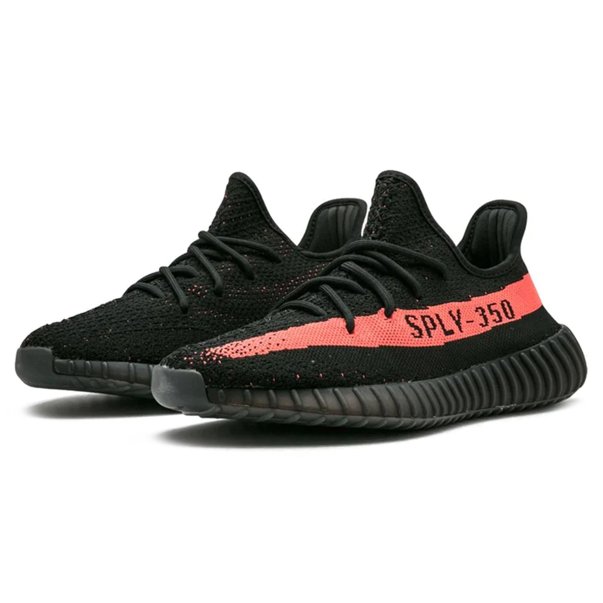 Front side of Adidas Yeezy Boost 350 V2 Core Black Red BY9612